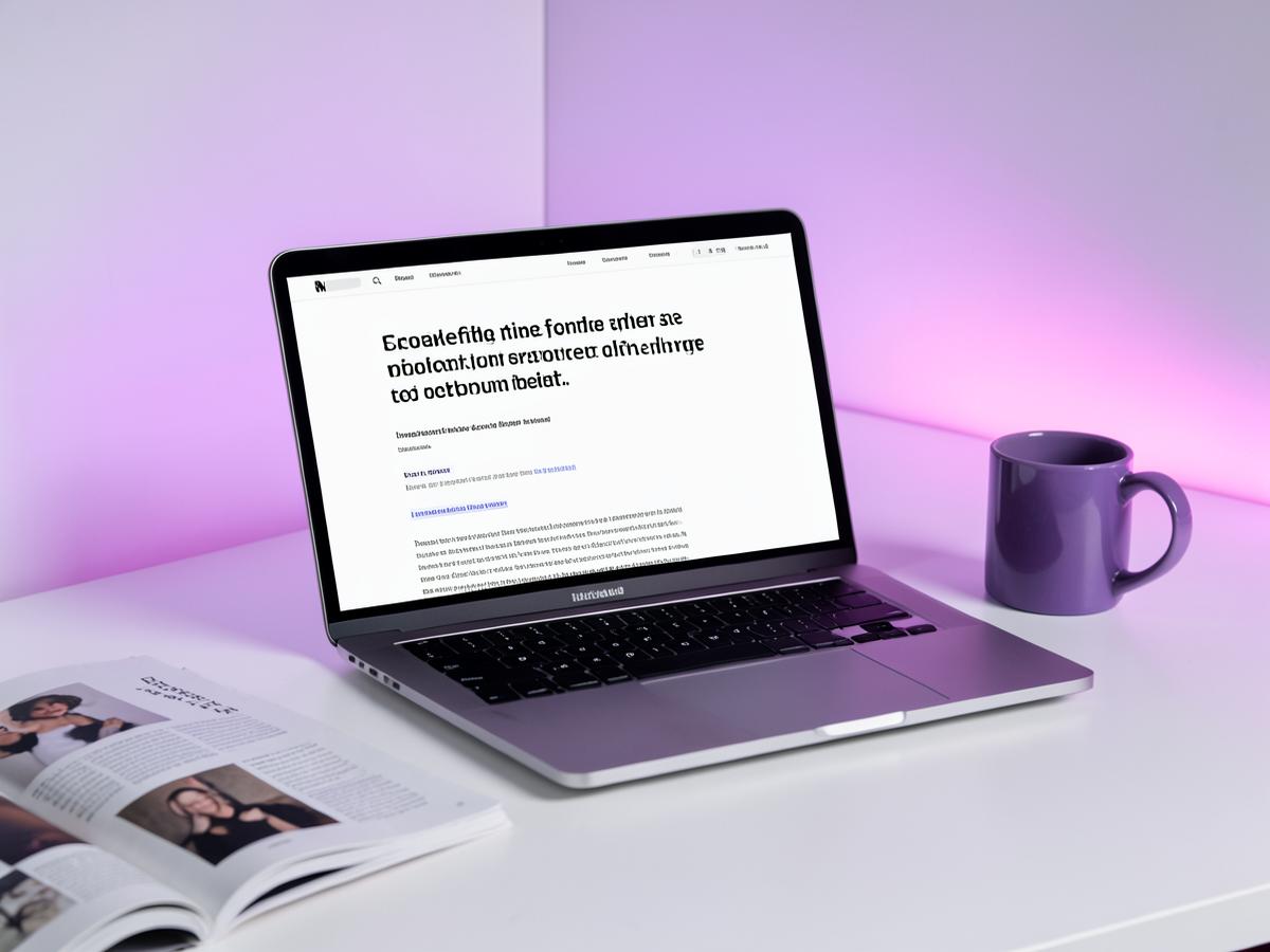 A laptop showing a clean editorial blog layout beside printed article spreads