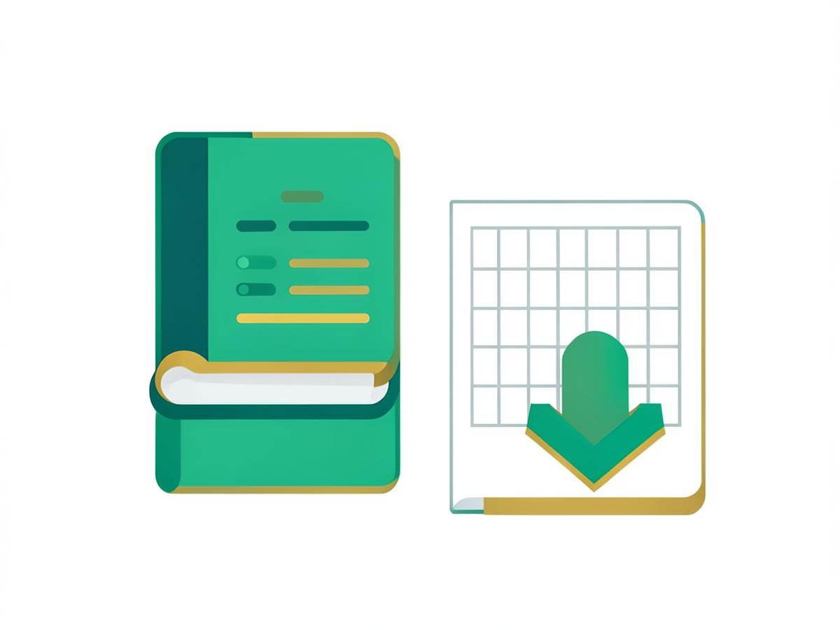 Illustration of digital product formats including an ebook, template pack and download