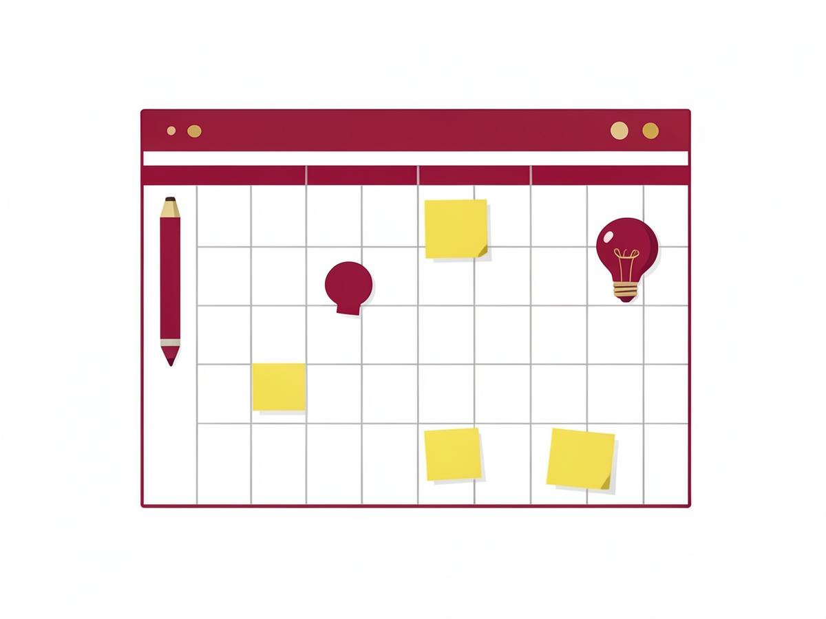 Illustration of a content calendar with sticky notes and idea prompts