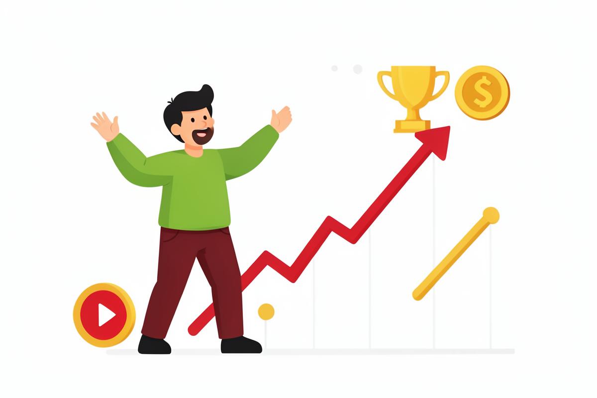 Illustration of a creator celebrating rising channel growth and revenue